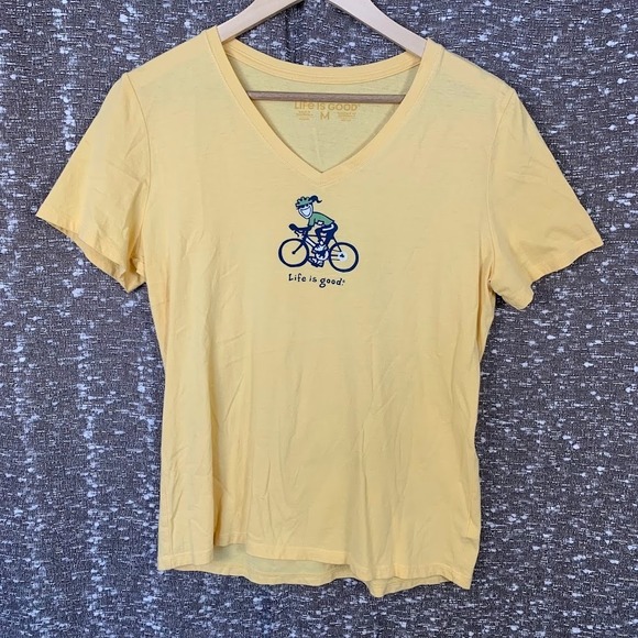 Life Is Good Tops - Life is Good Yellow Crusher V-neck Biking Short Sleeve Shirt Women's M